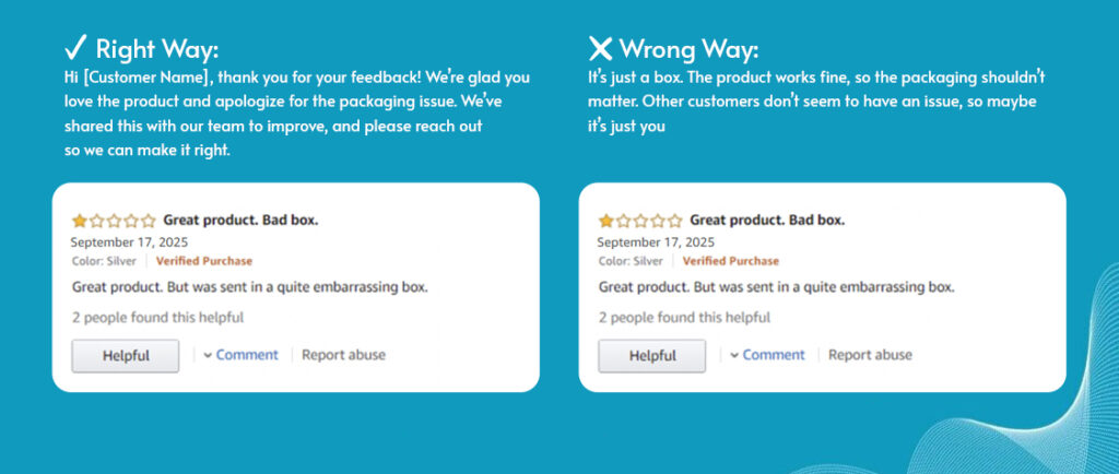 Image showing how to respond to Amazon negative reviews correctly